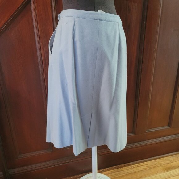 Vintage Pant Her Womens Light Blue Pleated Wool Blend Knee-Length Skirt Button W - Picture 5 of 8
